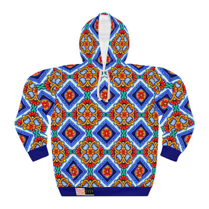 8404 Unisex Adult's "elegant Retro Mosaic" Fashion Pullover Hoodie in Blue