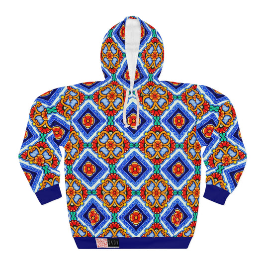 8404 Unisex Adult's "elegant Retro Mosaic" Fashion Pullover Hoodie in Blue