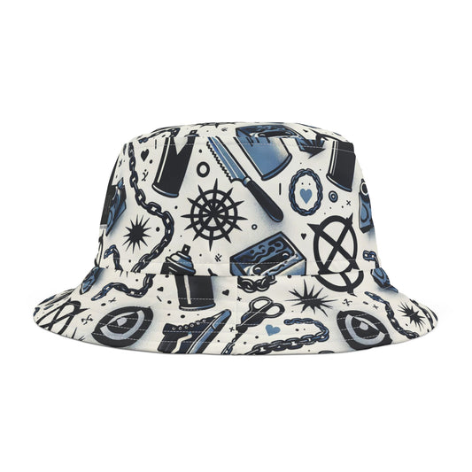 Cultural Rebellion Graphics Edgy and Rebellious With a Hint of Nostalgia Bucket Hat - 8404 Design-57