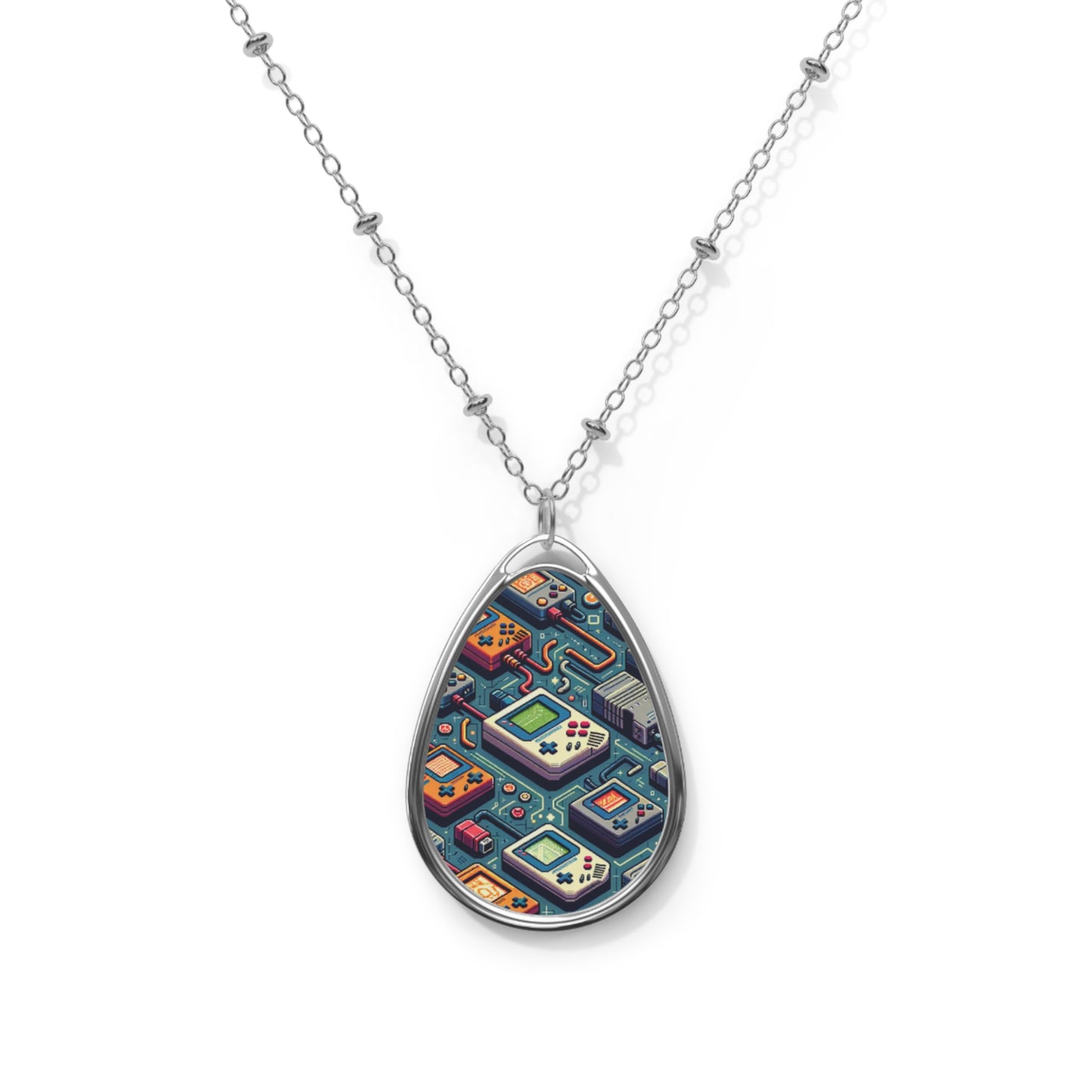Retro Gaming Revival Nostalgic Tech Oval Necklace - 8404 Design-62