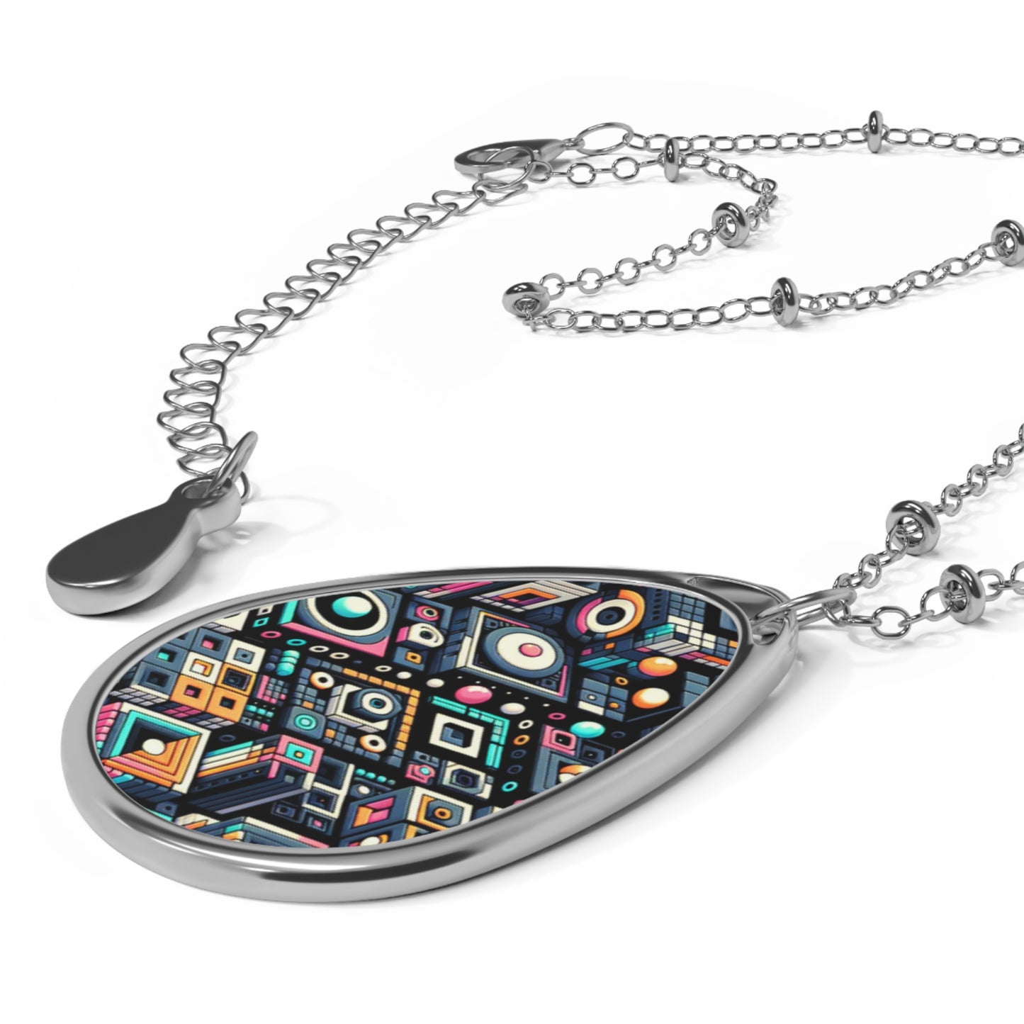 Digital Art Movement Contemporary Digital Oval Necklace - 8404 Design-56