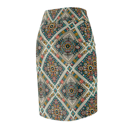 Cultural Fusion Tech Blend of Cultural Heritage With Tech-Inspired Elements Women's Pencil Skirt - 8404 Design-64