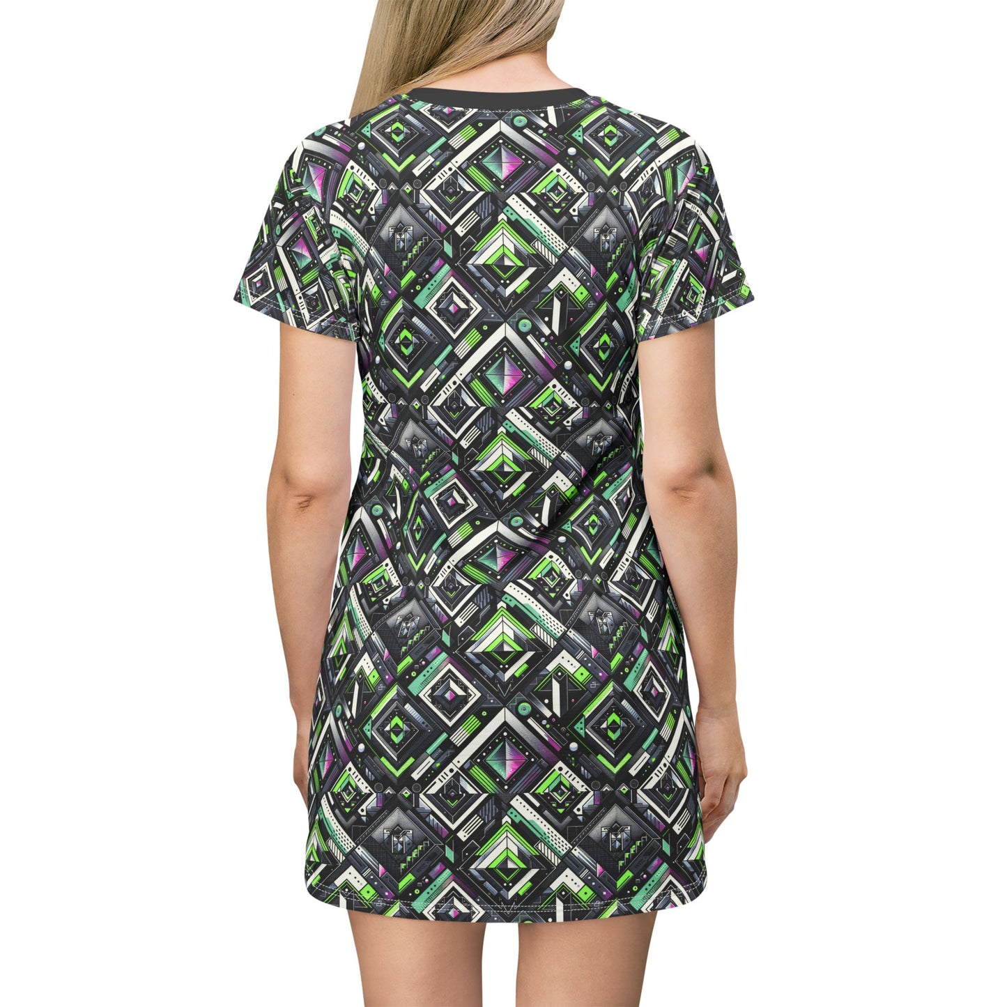 Retro Futurism Graphics Tech-Forward Streetwear T-Shirt Dress - 8404 Design-48