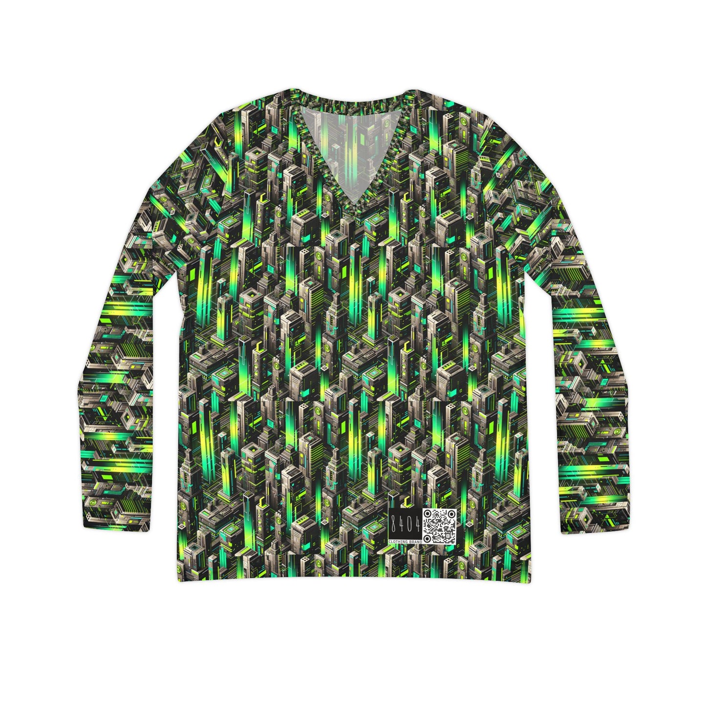 Digital Rebellion Tech-Forward Streetwear Women's Long Sleeve V-Neck Shirt - 8404 Design-63