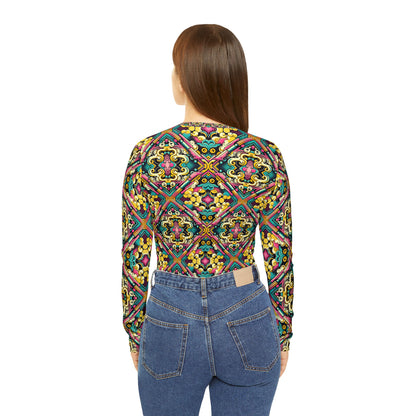 Neon Pop Art Revival Pop Culture Retro Women's Long Sleeve V-Neck Shirt - 8404 Design-59