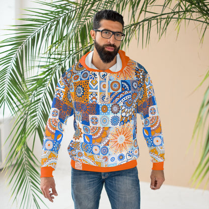 8404 Unisex Adult's "mosaic Collage" Fashion Pullover Hoodie in Orange