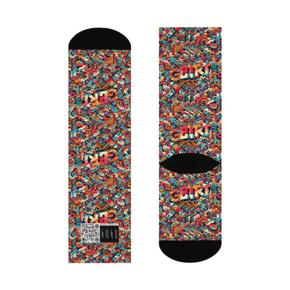 Neo-Traditional Street Art Modern Street Art Fusion Cushioned Crew Socks - 8404 Design-58