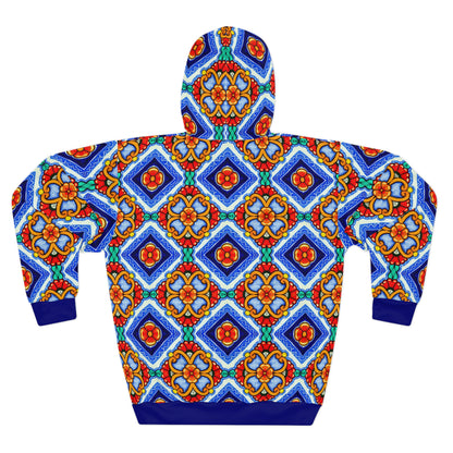 8404 Unisex Adult's "elegant Retro Mosaic" Fashion Pullover Hoodie in Blue