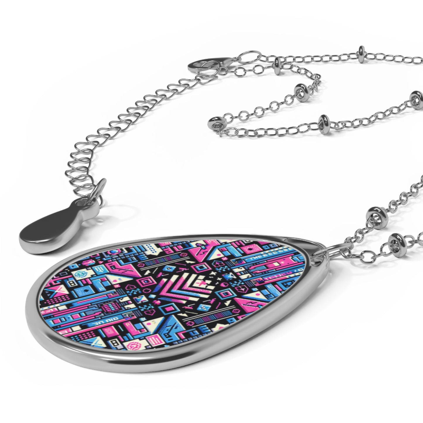 Digital Rebellion Youthful Streetwear with a Rebellious Digital Twist Oval Necklace - 8404 Design-65