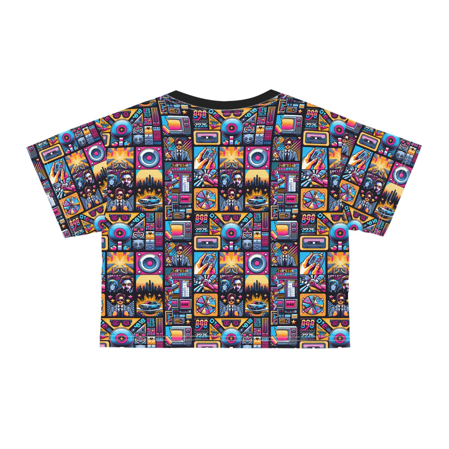 Digital Pop Culture Mashup Maximalist Pop Crop Tee - 8404 Design-52