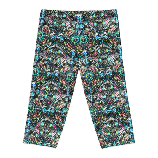 Tech-Infused Futurism Futuristic Tech Women's Capri Leggings - 8404 Design-53