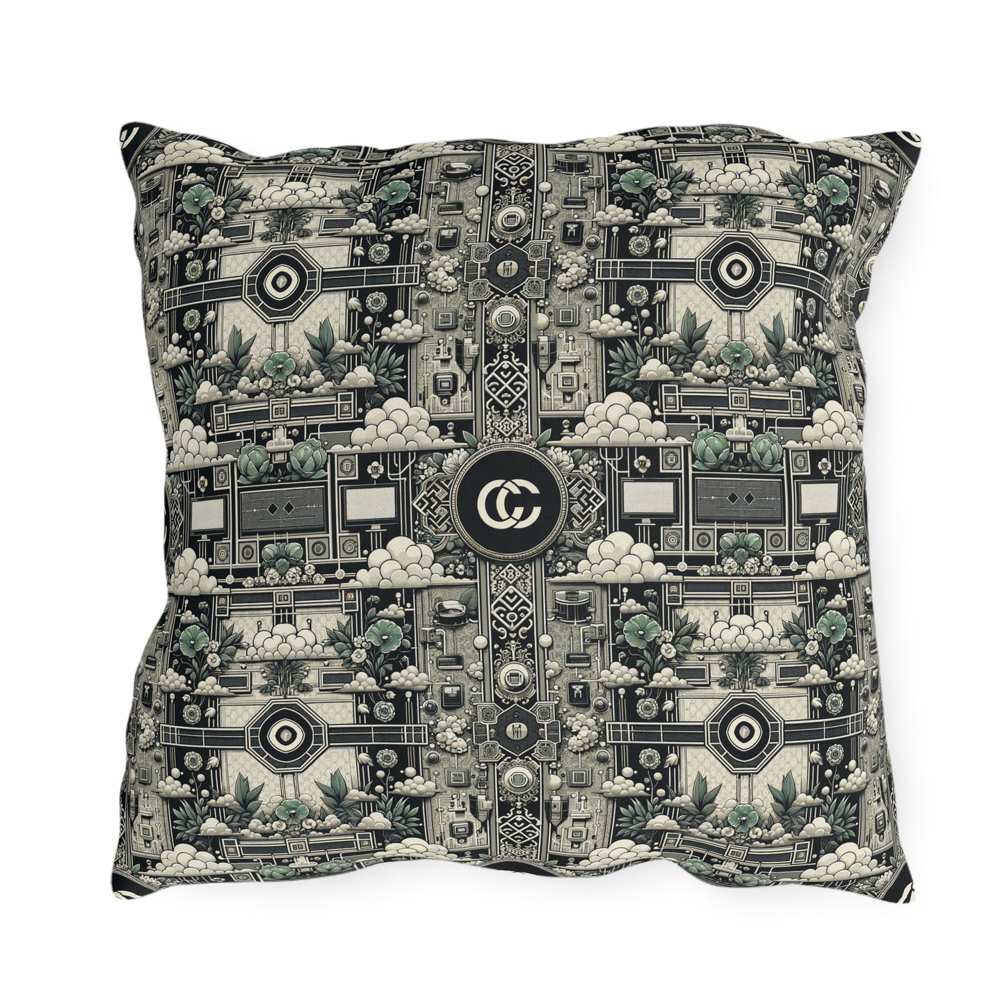 Cyber Garden Party Tech Garden Extravaganza Outdoor Pillow - 8404 Design-54
