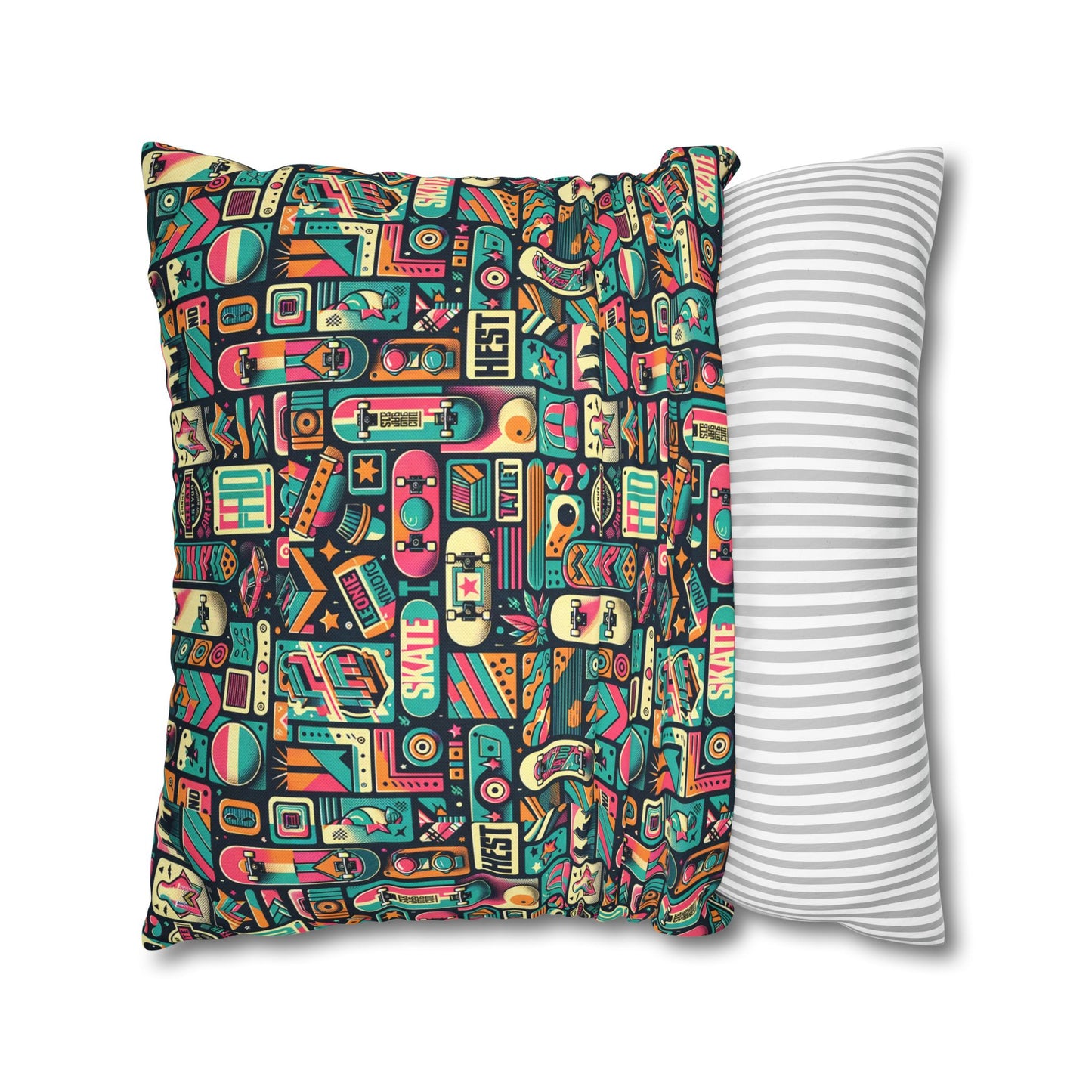 Skate Culture Revival Urban Retro Cool Spun Polyester Square Pillowcase - 8404 Design-61