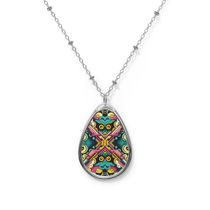 Neon Pop Art Revival Pop Culture Retro Oval Necklace - 8404 Design-59