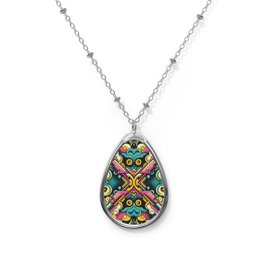 Neon Pop Art Revival Pop Culture Retro Oval Necklace - 8404 Design-59