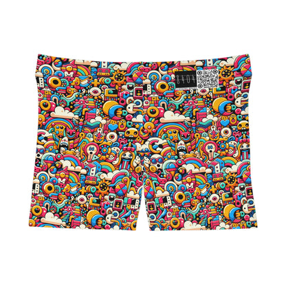 Neon Pop Playful Pop Culture Mashup Women's Shorts - 8404 Design-62