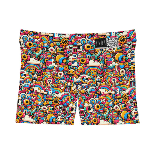 Neon Pop Playful Pop Culture Mashup Women's Shorts - 8404 Design-62