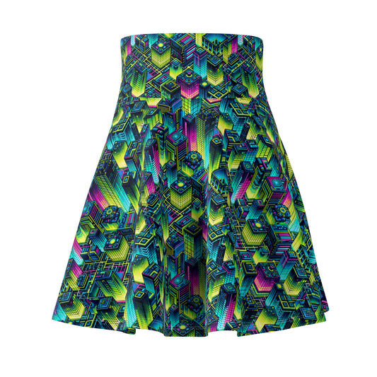 Tech-Infused Neon Tech-Forward Streetwear Women's Skater Skirt - 8404 Design-65