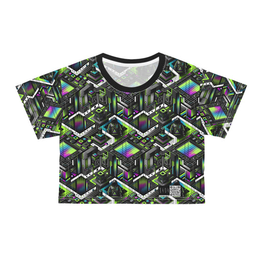 Retro Futurism Graphics Tech-Forward Streetwear Crop Tee - 8404 Design-52