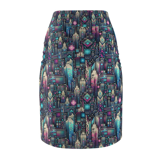 Digital Renaissance Tech-Forward Maximalism Women's Pencil Skirt - 8404 Design-56