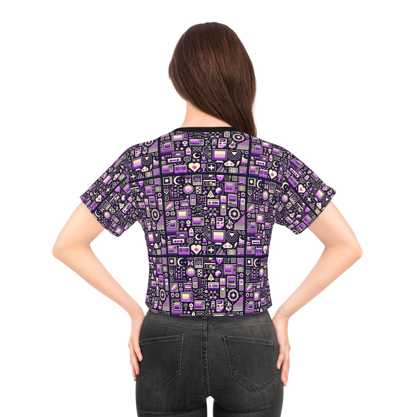 Digital Nostalgia Remix Modern Vintage Fusion Crop Tee - 8404 Design-54