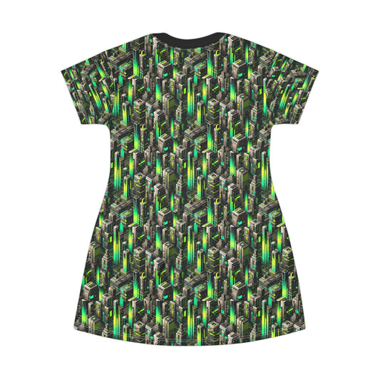 Digital Rebellion Tech-Forward Streetwear T-Shirt Dress - 8404 Design-63