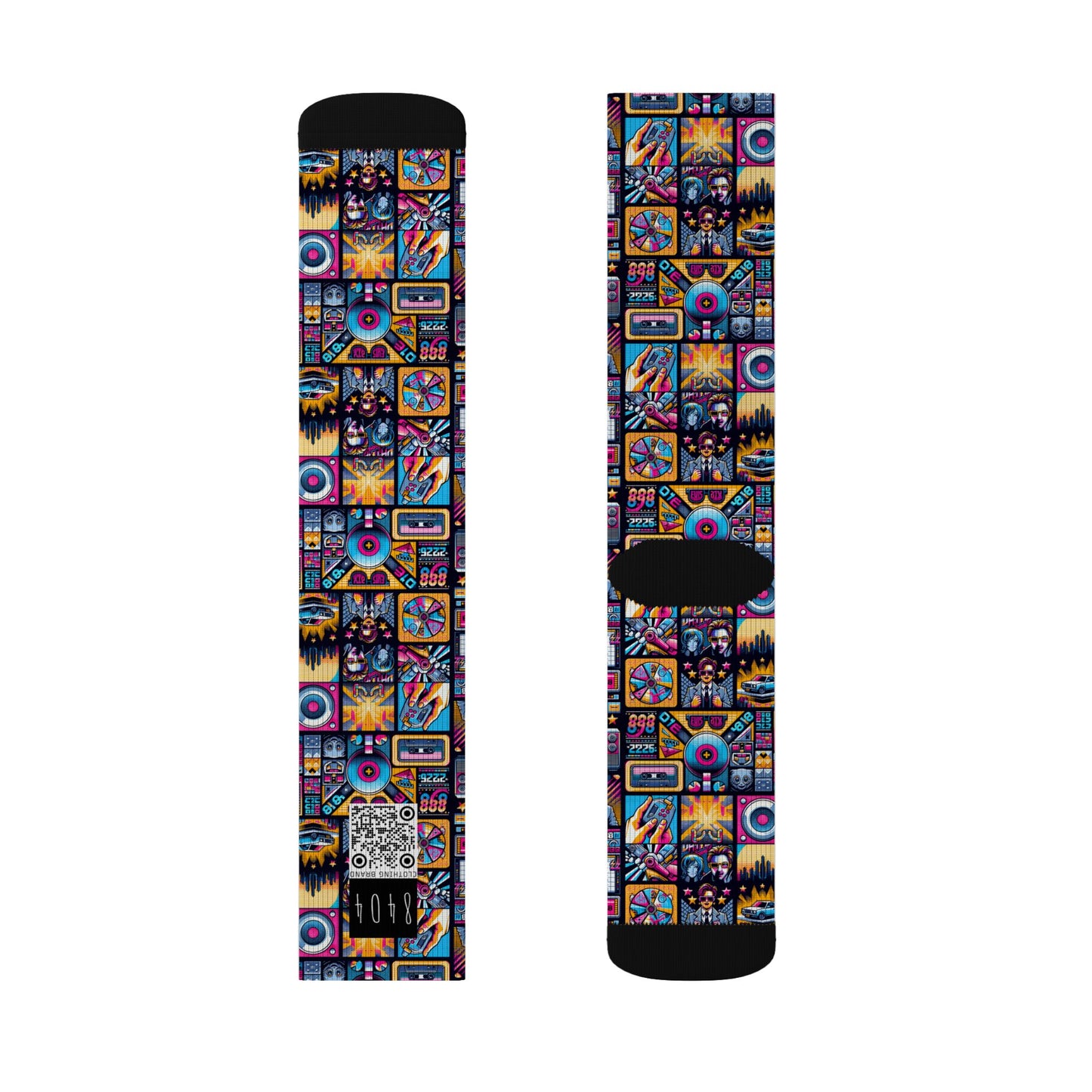 Digital Pop Culture Mashup Maximalist Pop Sublimation Socks - 8404 Design-52