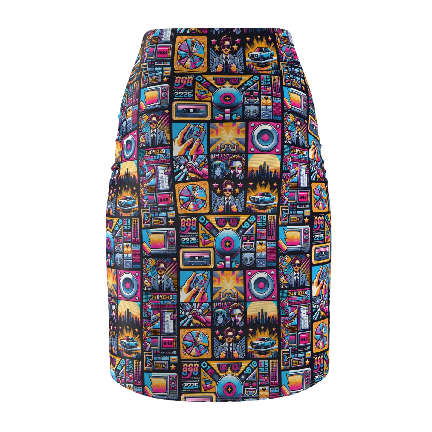 Digital Pop Culture Mashup Maximalist Pop Women's Pencil Skirt - 8404 Design-52