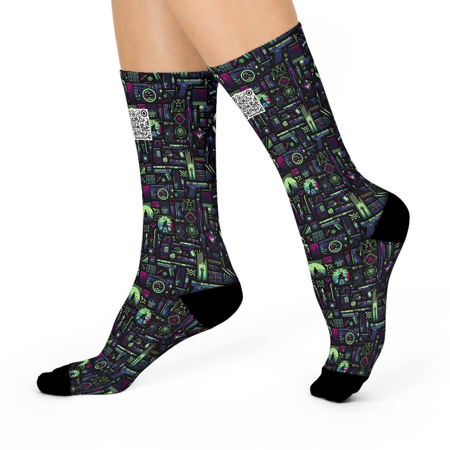 Tech Noir Futuristic Cyberpunk Cushioned Crew Socks - 8404 Design-63
