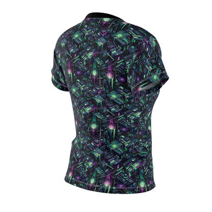 Tech Noir Aesthetics Tech-Forward Urban Dystopia Women's Cut & Sew Tee - 8404 Design-43