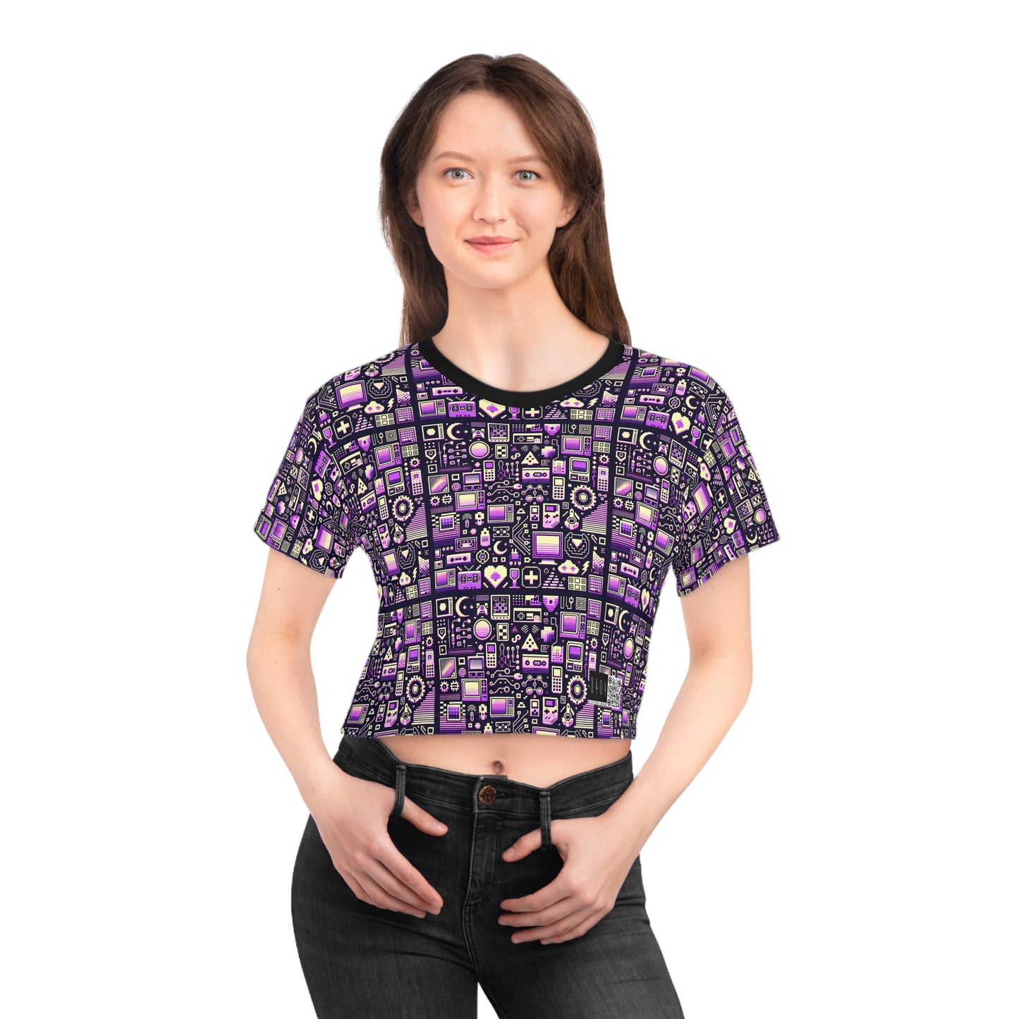 Digital Nostalgia Remix Modern Vintage Fusion Crop Tee - 8404 Design-54