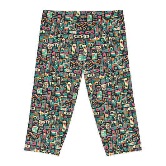Skate Culture Revival Urban Retro Cool Women's Capri Leggings - 8404 Design-61