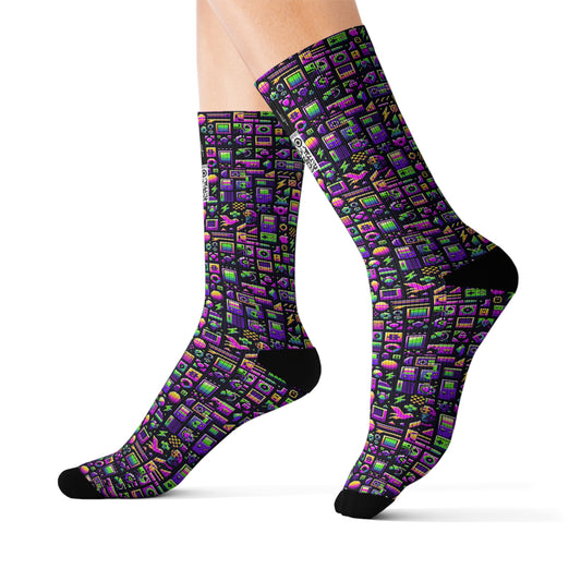 Digital Nostalgia Remix Modern Vintage Fusion Sublimation Socks - 8404 Design-49