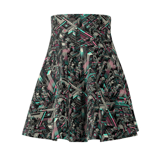 Digital Dreamland Tech-Inspired Streetwear Women's Skater Skirt - 8404 Design-51