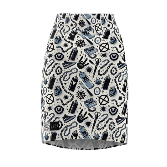 Cultural Rebellion Graphics Edgy and Rebellious With a Hint of Nostalgia Women's Pencil Skirt - 8404 Design-57