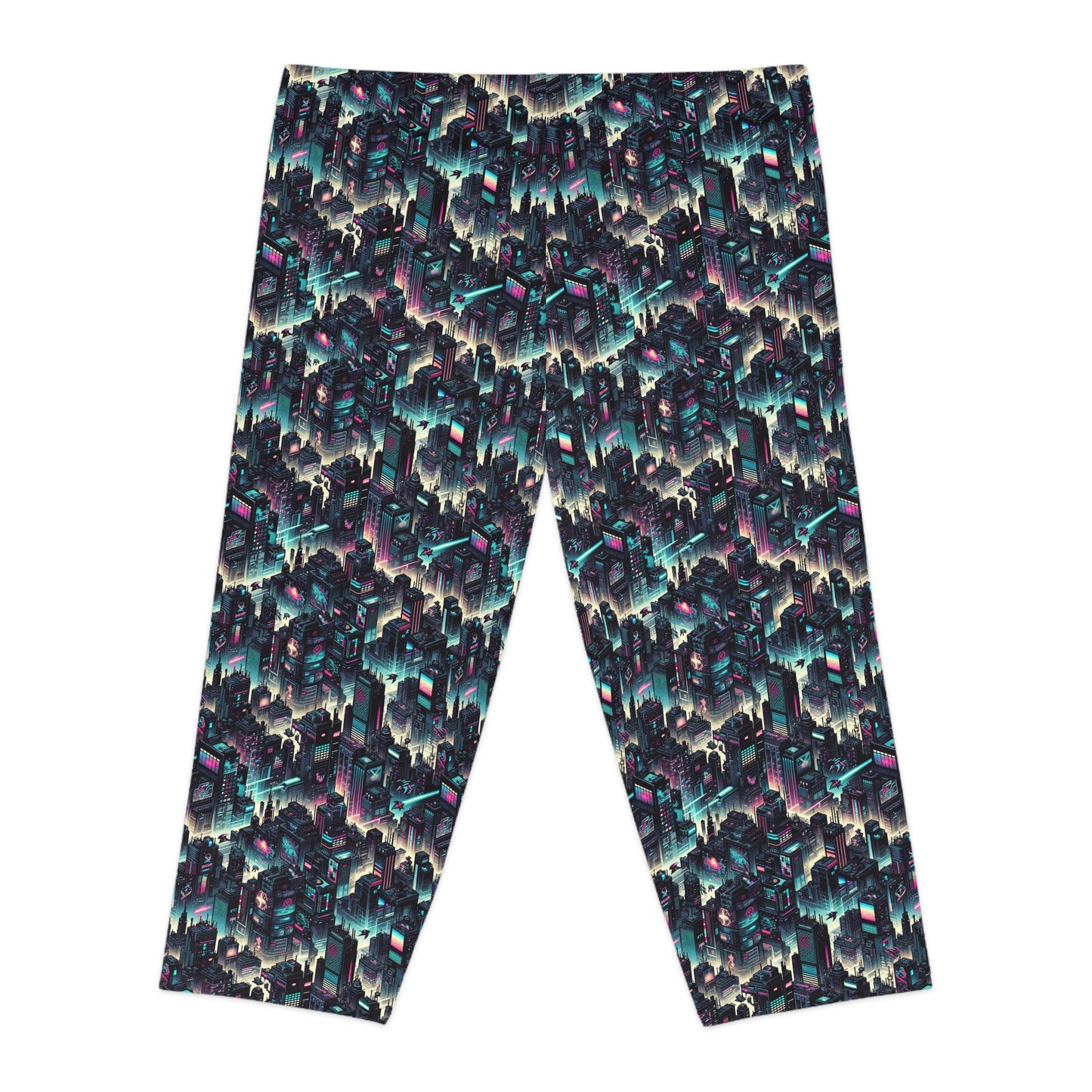 Digital Rebellion Tech-Inspired Streetwear Women's Capri Leggings - 8404 Design-51