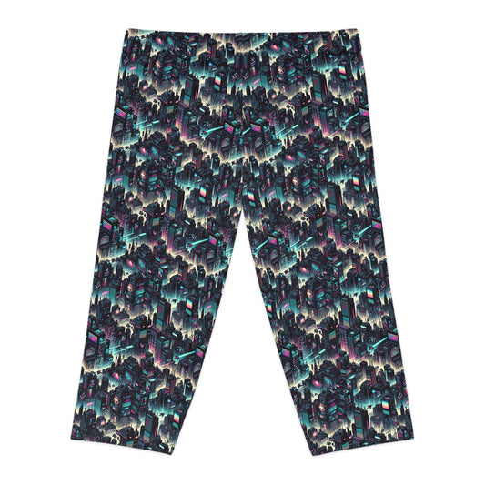 Digital Rebellion Tech-Inspired Streetwear Women's Capri Leggings - 8404 Design-51