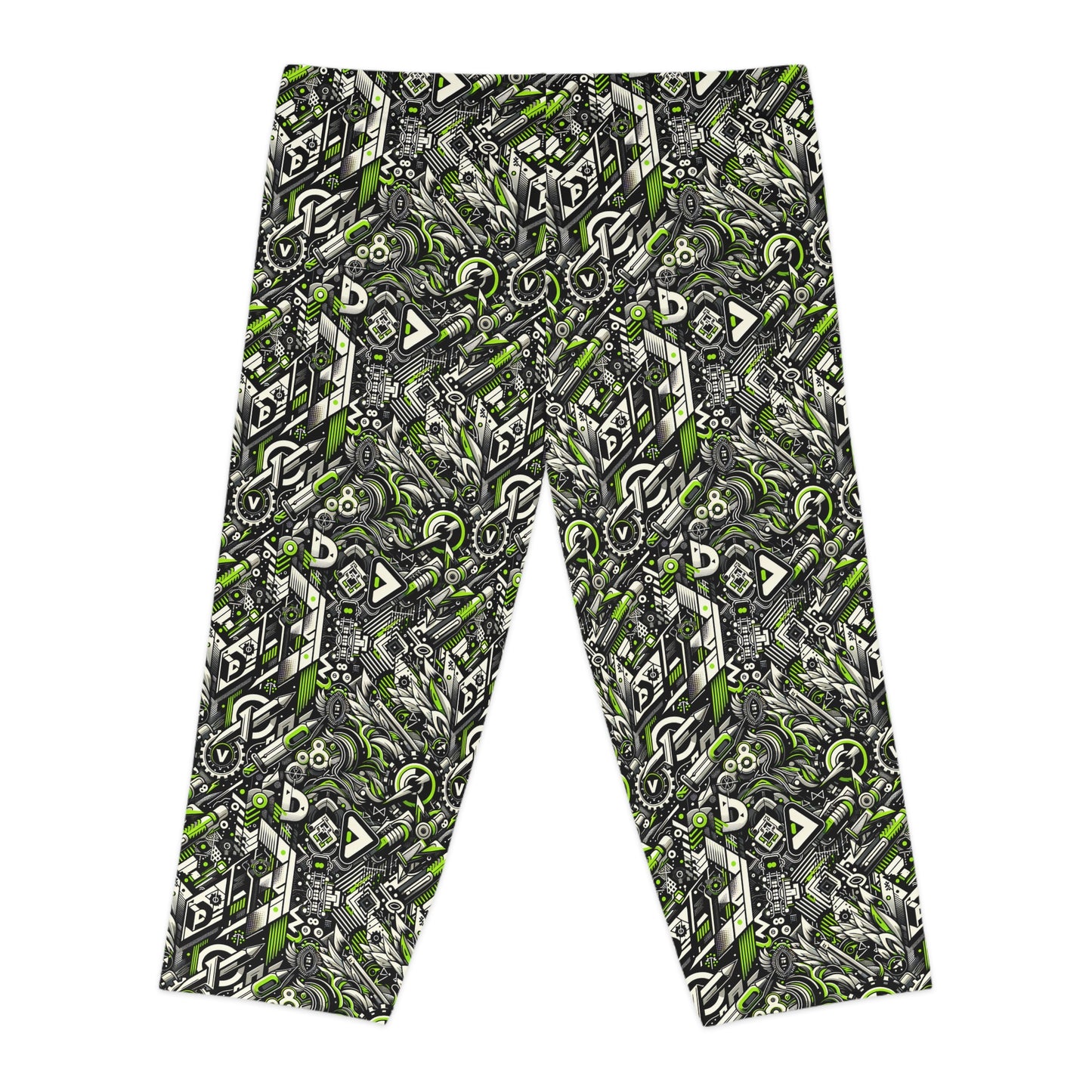 Graffiti Tech Fusion Bold Streetwear Fusion Women's Capri Leggings - 8404 Design-59