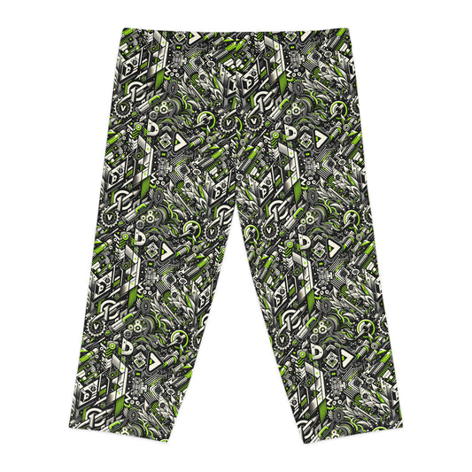 Graffiti Tech Fusion Bold Streetwear Fusion Women's Capri Leggings - 8404 Design-59