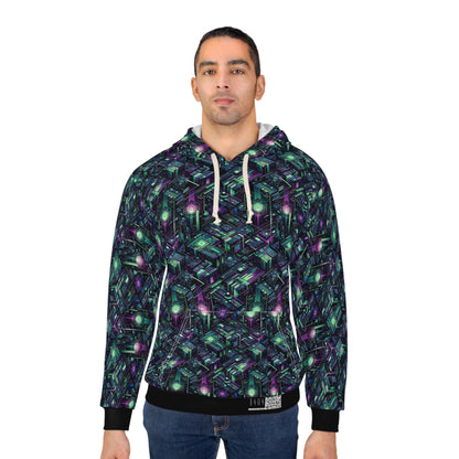 Tech Noir Aesthetics Tech-Forward Urban Dystopia Pullover Hoodie - 8404 Design-43