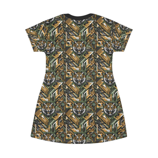 Neo-Camo Fusion Tech-Forward Streetwear T-Shirt Dress - 8404 Design-58
