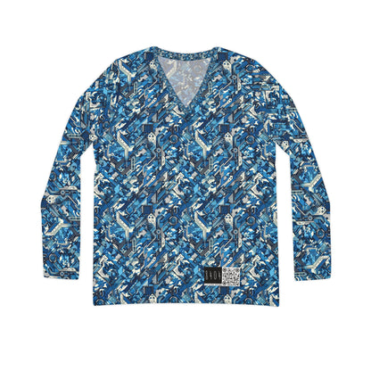 Tech Urban Camo Tech-Forward Streetwear With a Futuristic Military Edge Women's Long Sleeve V-Neck Shirt - 8404 Design-39