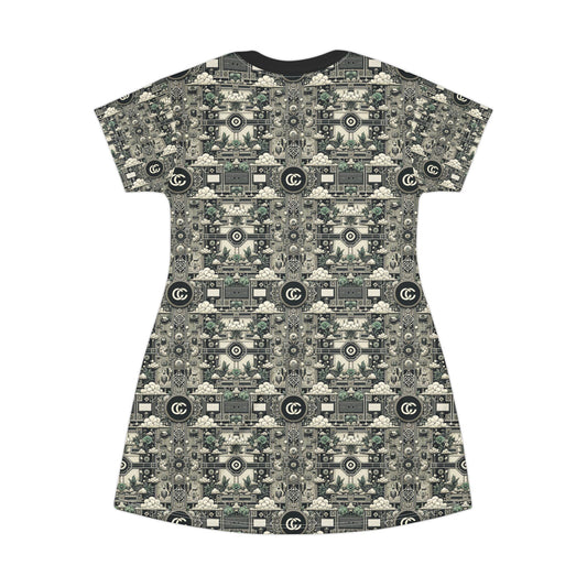 Cyber Garden Party Tech Garden Extravaganza T-Shirt Dress - 8404 Design-54