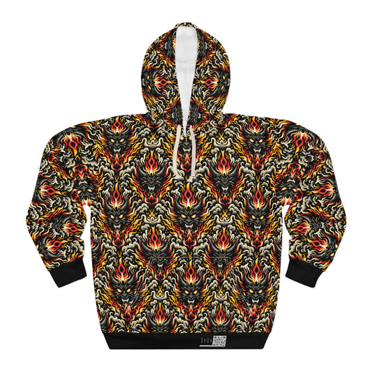 Flame Graphics Maximalist Streetwear Pullover Hoodie - 8404 Design-59
