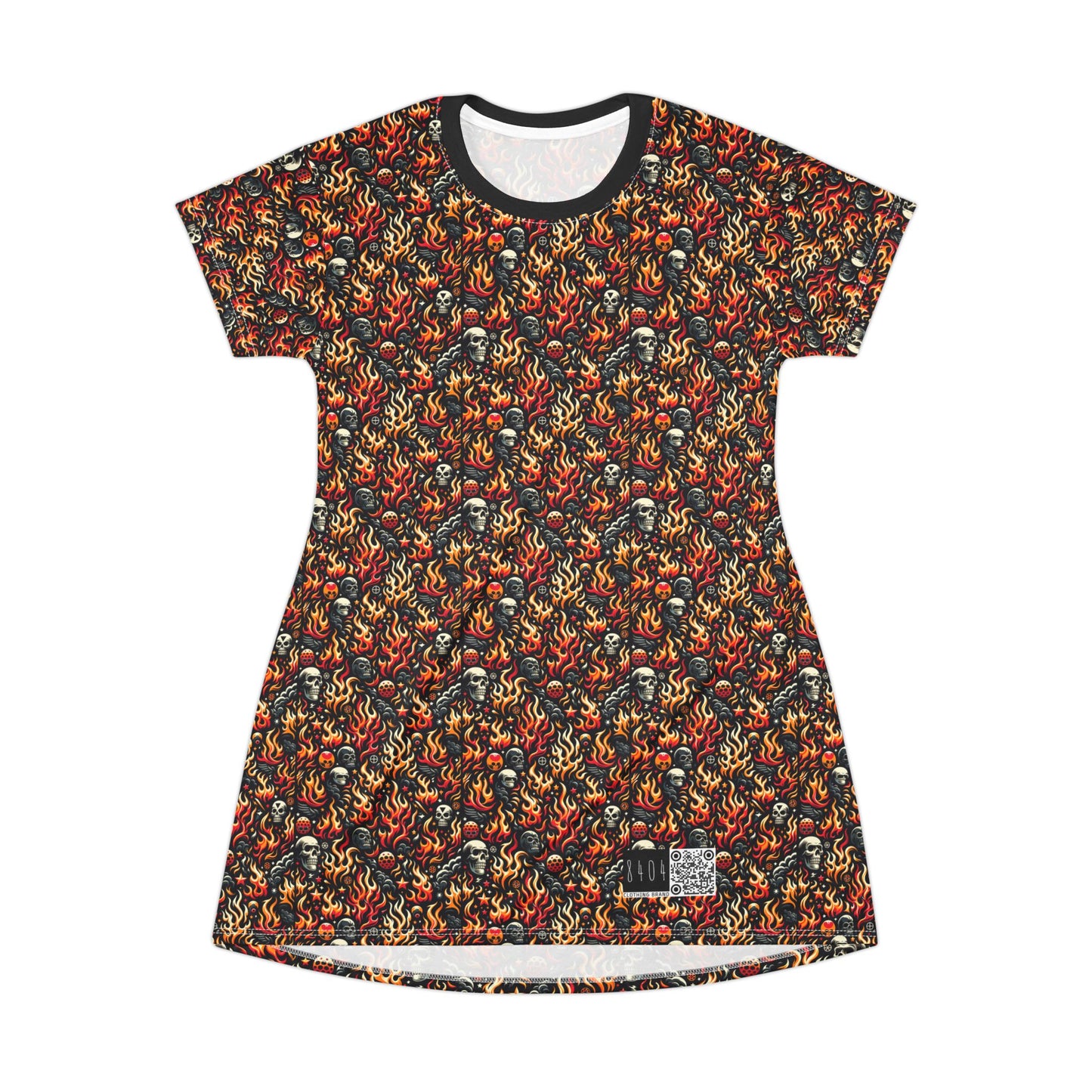 Flame Graphics Maximalist Streetwear T-Shirt Dress - 8404 Design-76