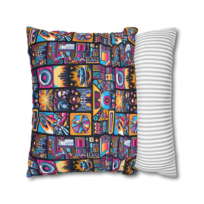 Digital Pop Culture Mashup Maximalist Pop Spun Polyester Square Pillowcase - 8404 Design-52
