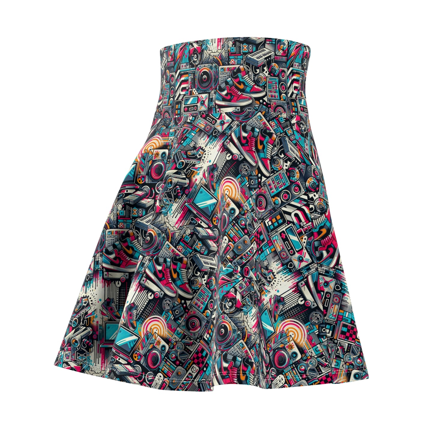 Urban Graffiti Fusion Eclectic Street Art Meets Modern Tech Culture Women's Skater Skirt - 8404 Design-50
