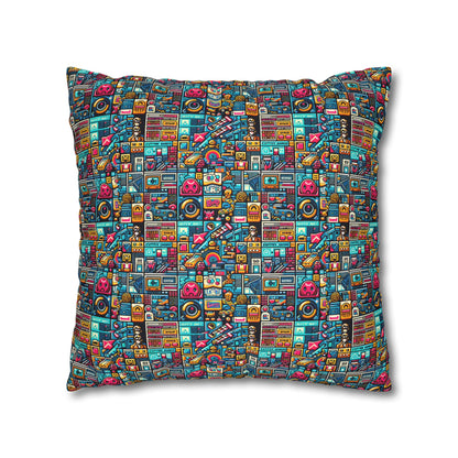 Digital Pop Culture Mashup Maximalist Pop Spun Polyester Square Pillowcase - 8404 Design-47