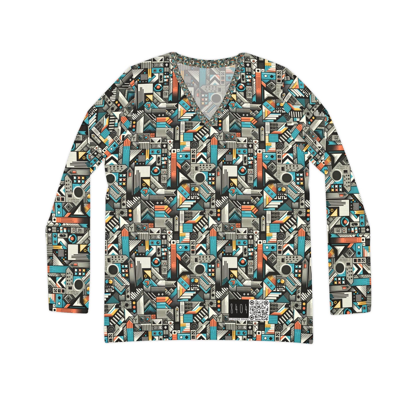 Digital Street Art Urban Street Style Women's Long Sleeve V-neck Shirt - 8404 Design-81