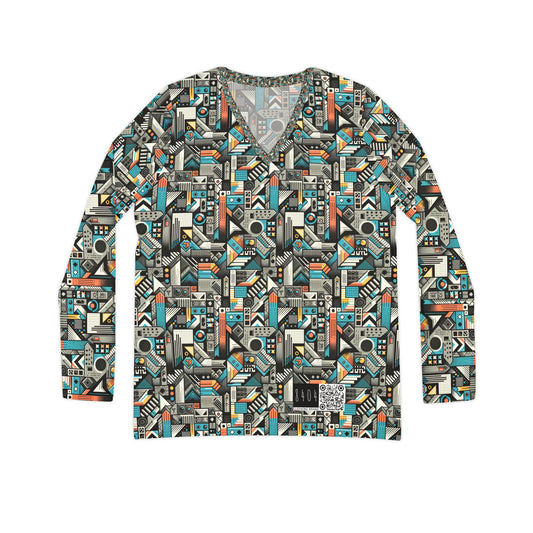 Digital Street Art Urban Street Style Women's Long Sleeve V-neck Shirt - 8404 Design-81